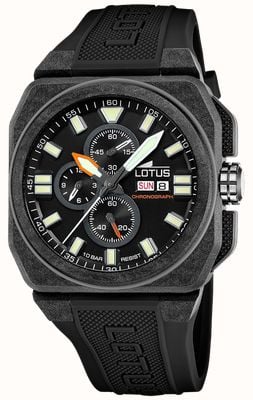 Lotus Carbon Fiber Square Chrono (45.4mm) Black Dial / Black Rubber Strap L18976/4