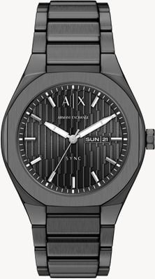 Armani Exchange Three-Hand Day/Date Quartz (42mm) Textured Grey Dial / Grey PVD Stainless Steel Bracelet AX4300