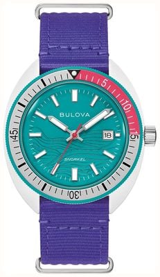 Bulova Snorkel 'Coral Reef' Limited Edition (41mm) Teal Wave Dial / Violet #TIDE Ocean Material NATO Strap 98B447