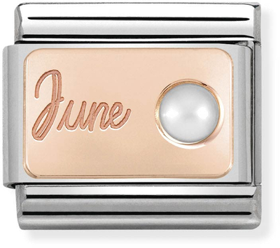 Nomination Classic June Birthstone Pearl 9ct Rose Gold & Steel Charm 430508/06