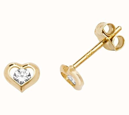 James Moore TH 9k Yellow Gold Cubic Zirconia Heart Earrings ES607