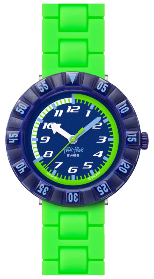 Flik Flak FCSP132 NEONBRICK (36.70mm) Blue Dial / Neon Green Watch
