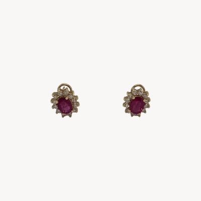 18ct Y/g Large Dia Ruby Flower Cluster Earrings J64063