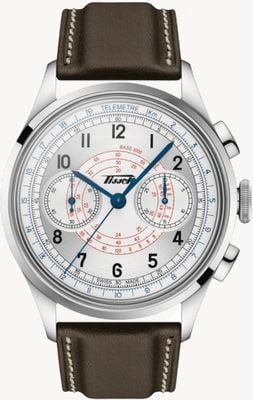 Tissot Men's Telemeter 1938 | Silver Chronograph Dial | Brown Leather Strap T1424621603200