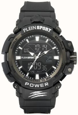 Plein Sport COMBAT POWER Dual-Display (50mm) Black Dial / Black Silicone Strap PSNBA0123