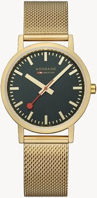 Mondaine Classic | 36mm | Green Dial | IP Gold Mesh Bracelet A660.30314.60SBM