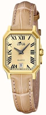 Lotus Square Series Quartz (21.2mm) Gold Sunray Dial / Light Brown Leather Strap Watch 19083/2