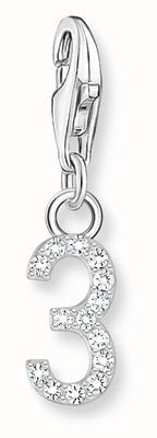 Thomas Sabo Silver Charm Pendant Number 3 With Zirconia 2127-051-21