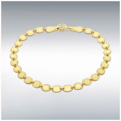 IBB Sterling Silver Yellow Gold Plated 4.5mm Star-Burst Oval Disc Bracelet 19cm/7.5 8.29.6602