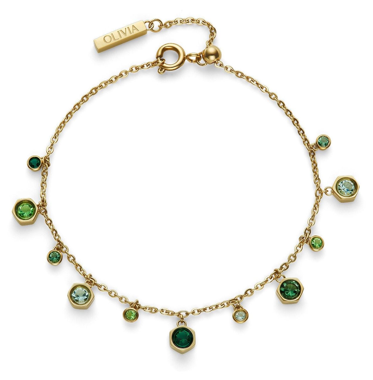 Olivia Burton Gold Mini Droplet Green Bracelet - Image 4