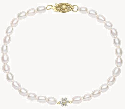 Elements Gold Seed Pearl and Flower Bracelet in 9ct Gold GB531W