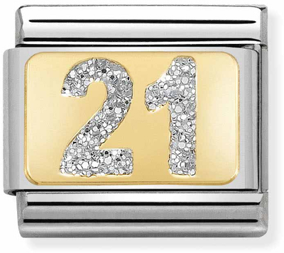 Nomination Classic GLITTER PLATES In Steel Enamel And 18ct Gold 21 SILVER Charm 030224/02