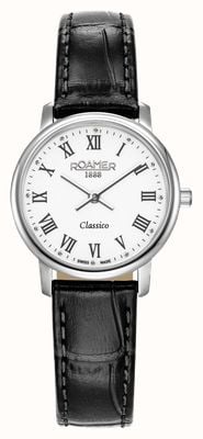 Roamer Classico Ladies Quartz (30mm) White Dial / Black Leather Strap 971857 41 25 05