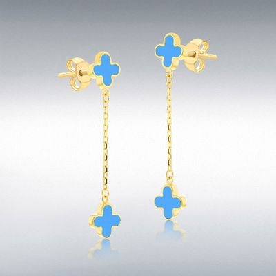 9ct Yellow Gold 6.75mm X 35mm Turquoise Clover Petals Drop S 1.54.5078