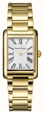 Maurice Lacroix Fiaba Square (24mm) Silver Sunbrushed 'fliniqué' Dial / Gold PVD Stainless Steel Bracelet FA1205-PVY02-110-1