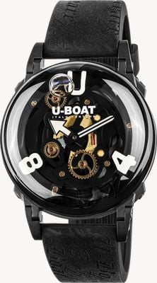 U-Boat U-65 PVD White (44mm) Black Skeleton Dial / Black Vintage-Style Silicone Strap 3355