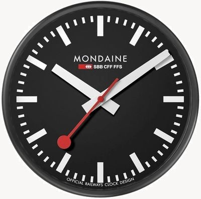Mondaine 'Official Swiss Railways Clock' 25cm Quartz Wall Clock - Black Frame / Black Dial A990.CLOCK.64SBB