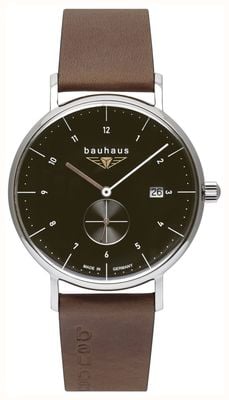 Bauhaus Classic Small-Seconds Quartz (41mm) Black Dial / Brown Leather Strap 21322