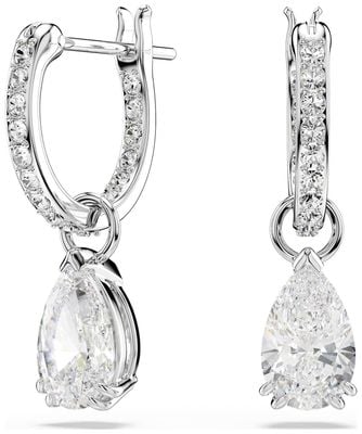 Swarovski Stilla Drop Earrings Pear Cut Round Cut White Rhodium Plated 5636716