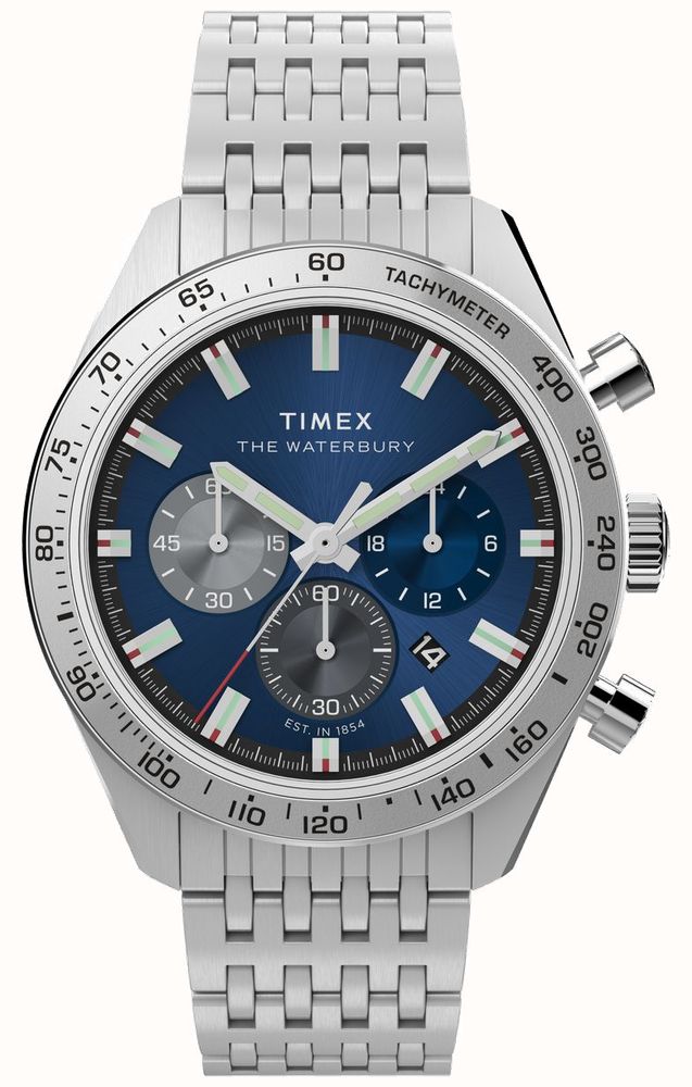 Timex Waterbury Traditional Chronograph (41mm) Blue Sunray Dial Stainless  Steel Bracelet TW2Y18500