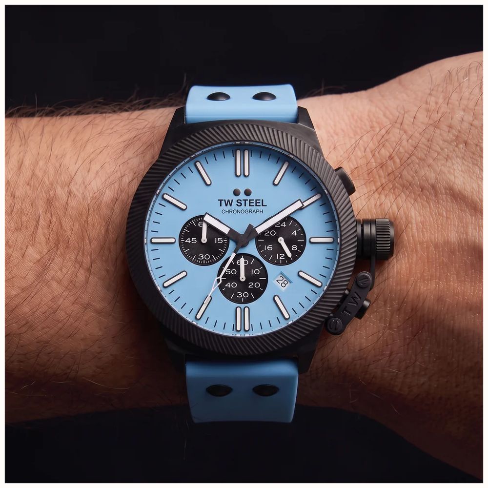 TW Steel Canteen Quartz Chronograph (45mm) Light Blue Dial / Light Blue Silicone Strap Watch CS129 - alternate view 4