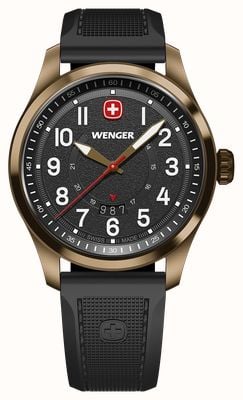 Wenger Terragraph Bronze Quartz (43mm) Textured Black Dial / Black Silicone Strap 01.0541.125