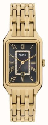 Fossil Raquel Crystal (26mm) Black Mother-of-Pearl Dial / Gold PVD Stainless Steel Bracelet ES5417