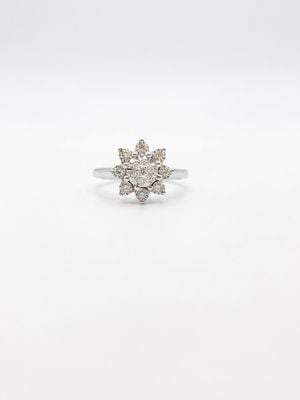 Round Brilliant Natural Diamond 9ct White Gold Cluster Flower Ring RD596W/M