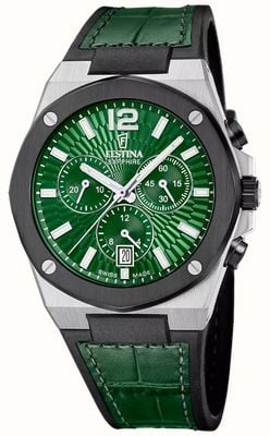 Festina Swiss Made Vallée Quartz Chronograph (42mm) Green Dial / Green Hybrid Leather Strap F22003/3