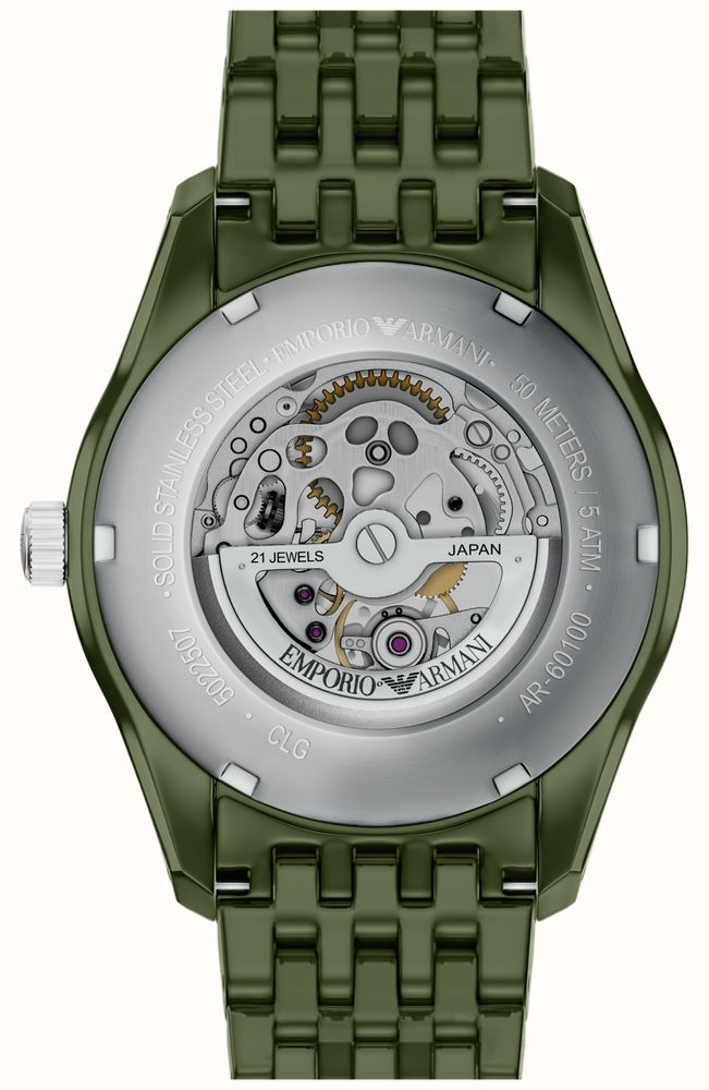 Emporio Armani Ceramic Automatic (43mm) Skeleton Dial / Green Ceramic Bracelet AR60100 - alternate view 4