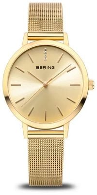 Bering Women's Classic (34mm) Gold Sunray Dial / Gold-Tone Stainless Steel Milanese Mesh Bracelet 13434-333