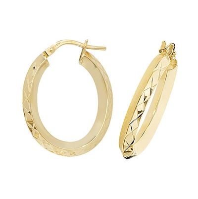 Treasure House ER1018-V3 9k Yellow Gold Oval Hoop Earrings Jewellery