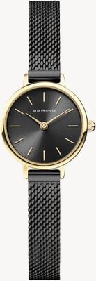 Bering Classic Quartz (22mm) Black Sunray Dial / Black Milanese Mesh Strap Watch 11022-132