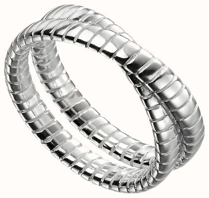 Elements Silver Sterling Silver Double Band Cross Over Textured Ring R3725