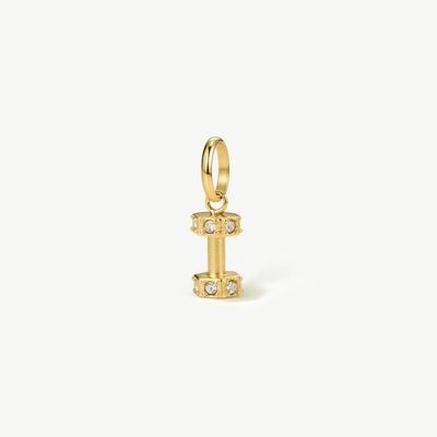 D.LOUISE Gold Tone White Stone Mini Dumbbell Charm CH-54