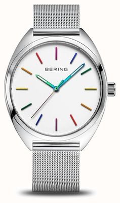 Bering FREEDOM Classic Quartz Rainbow (40mm) White Dial / Steel Mesh & Rainbow NATO Straps 127220-40-004