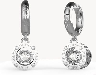 Guess Rhodium Plated Crystal Drop Hoop Earrings UBE01463RH