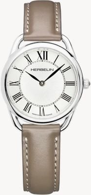Herbelin Équinoxe Quartz (28mm) White Guilloché Dial / Taupe Leather Strap 17497AP08TA