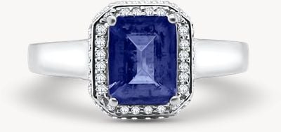 Pre-owned 18ct White Gold Diamond Emerald Cut Tanzanite Double Halo Ring J33047