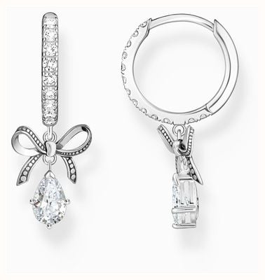 Thomas Sabo Lovely Romance Sterling Silver Crystal-Set Hoop Earrings with Bow Pendants CR749-643-14