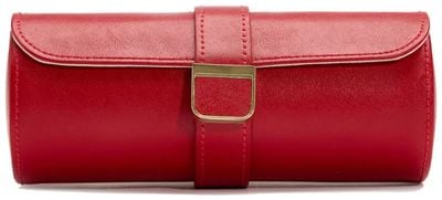 WOLF Red with Gold Hardware Double Watch Roll with Jewellery Pouch 213972
