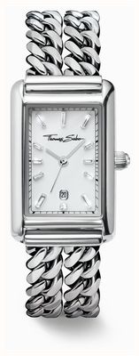 Thomas Sabo Crystal Quartz Rectangular (22mm) White Sunray Dial / Double-Row Stainless Steel Bracelet WA0428-201-201-22