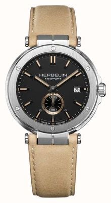 Herbelin Newport Quartz Small-Seconds (40.5mm) Black Dial / Beige Leather Strap 18389A24SA