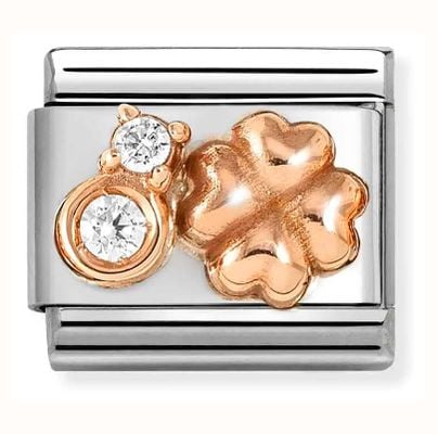 Nomination Composable Classic Link Four-Leaf Clover Cubic Zirconia Rose Gold Plated Stainless Steel 430305/52