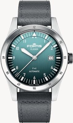 FORTIS Flieger F-41 Automatic Petrol (41mm) Indigo Leather Aviator Strap F4220022