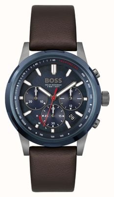 BOSS Men's Solgrade Solar Powered | Blue Chronograph Dial | Brown Leather Strap 1514030