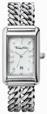 Thomas Sabo Crystal Quartz Rectangular (22mm) White Sunray Dial / Double-Row Stainless Steel Bracelet WA0428-201-201-22