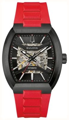Bulova Maquina Automatic (40mm) Black Skeleton Dial / Red Rubber Strap 98A341