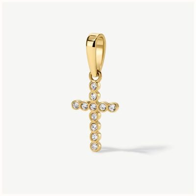 D.LOUISE Gold Tone White Stone Bezel Cross Pendant CH-25
