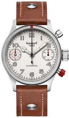 Hanhart PIONEER TwinDicator Automatic Chronograph (45mm) Antique White Dial / Light Brown Leather Strap - M 731.200-0210